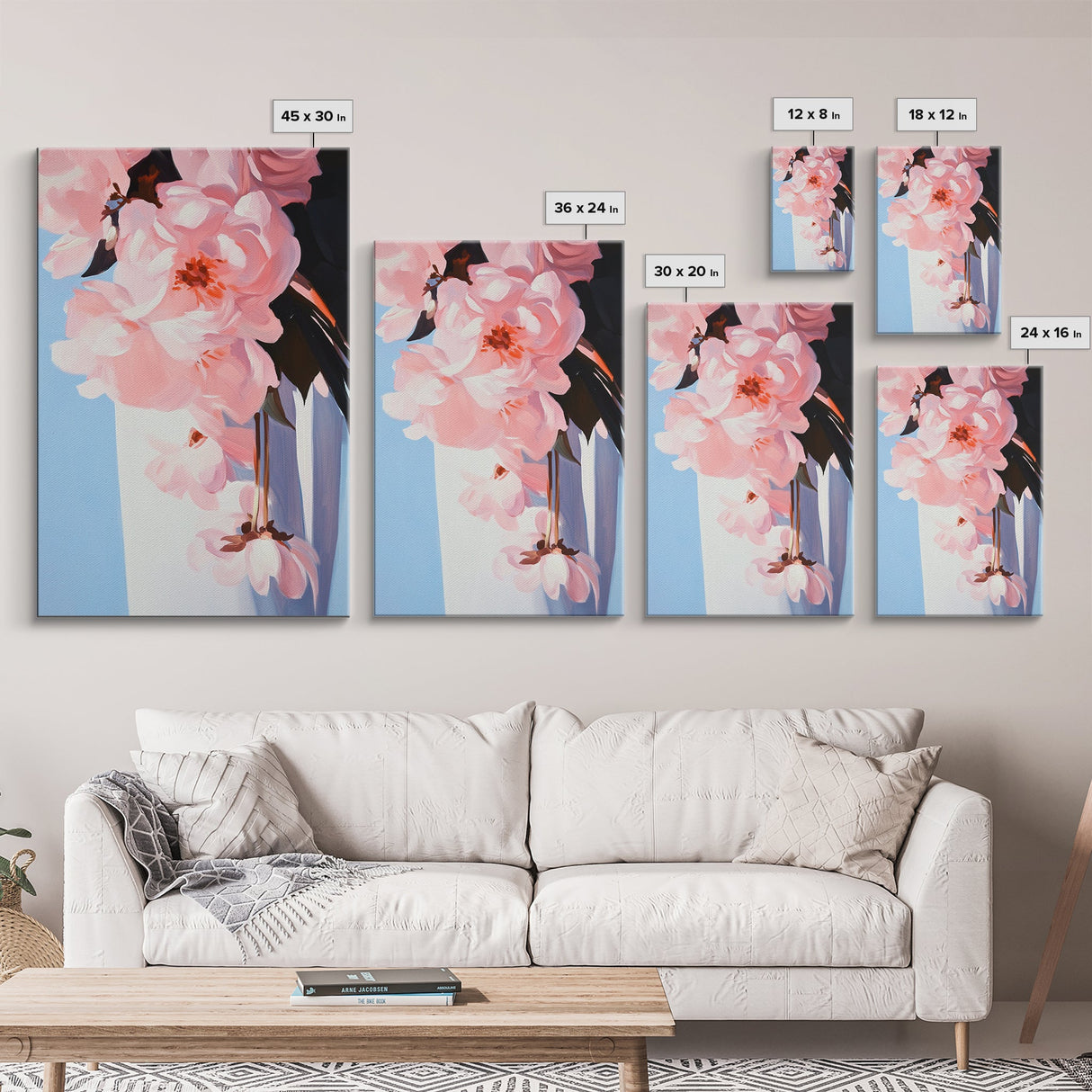 Pink Florals, Botanical Wall Art, Modern Floral Painting, Framed Canvas Print, Boho Decor, Bedroom Wall Art, Pastel Flower Artwork