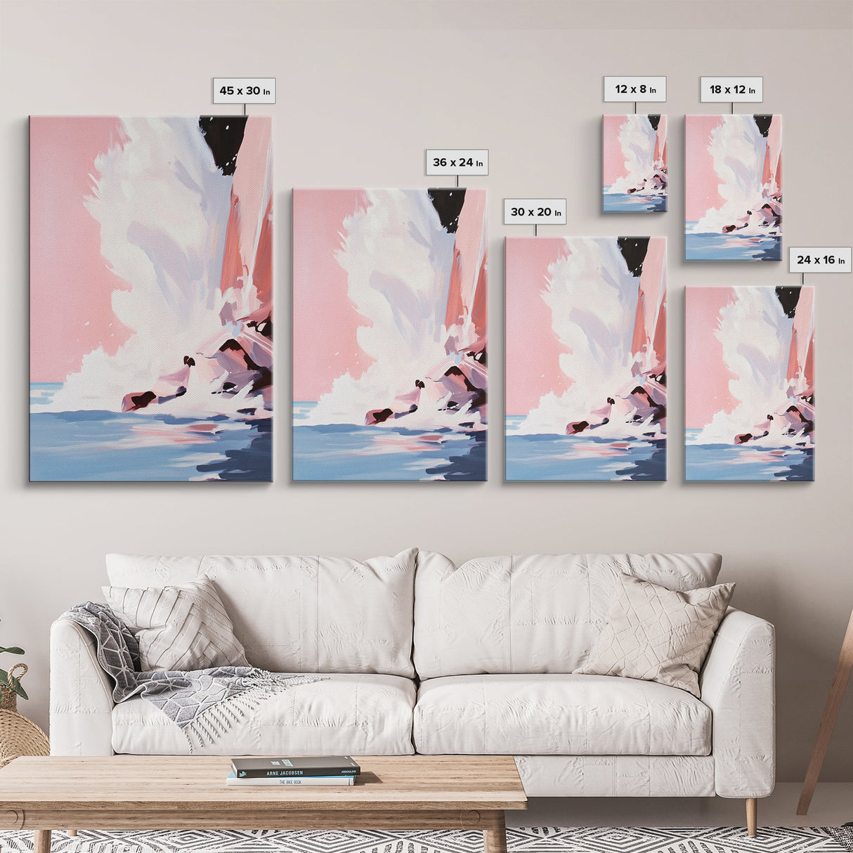 Ocean Wave, Splash Art, Abstract Beach, Coastal Wall Art, Framed Canvas Print, Watercolor Style, Living Room Decor, Nautical Art