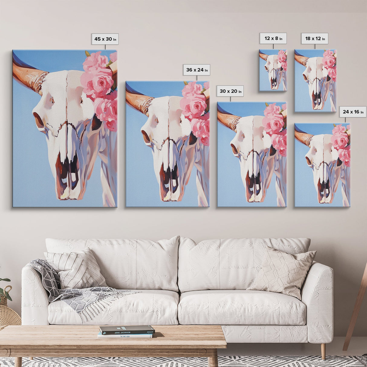Longhorn Skull, Western Decor, Boho Wall Art, Rustic Home, Floral Art, Cowboy Aesthetic, Canvas Print, Bedroom Art, Southwestern Gift