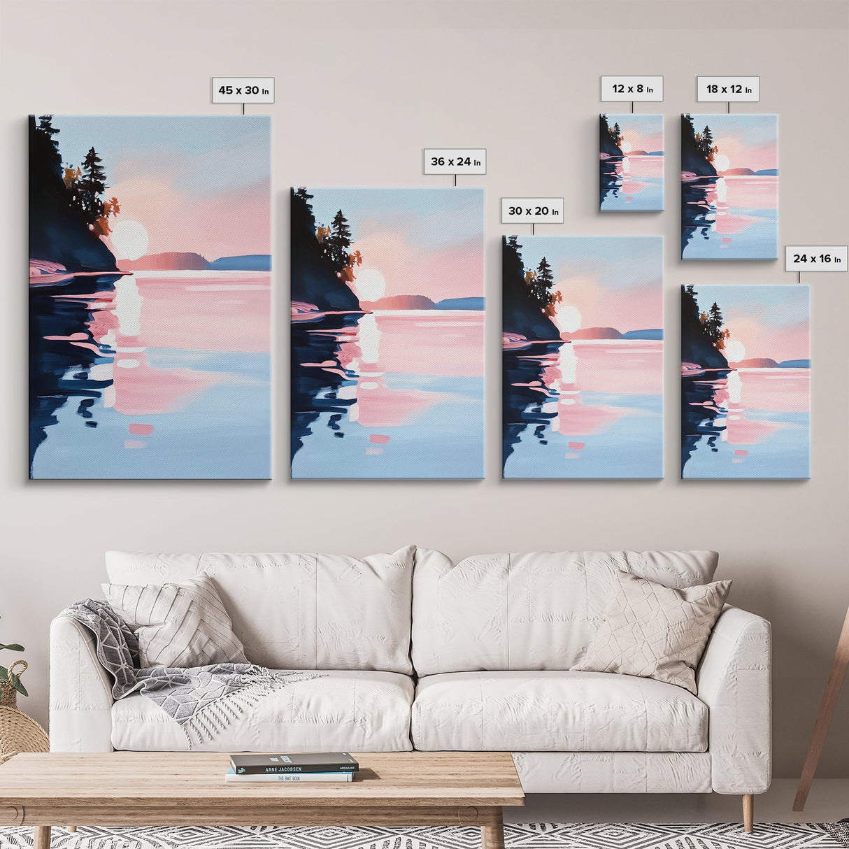Sunset Reflections, Coastal Wall Art, Framed Canvas Print, Minimalist Landscape, Pastel Beach Decor, Living Room Art, Modern Seascape
