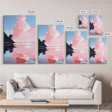 Pink Sky, Minimalist Coastal Art, Framed Canvas Print, Modern Landscape, Boho Sunset Painting, Living Room Wall Art, Serene Beach Decor