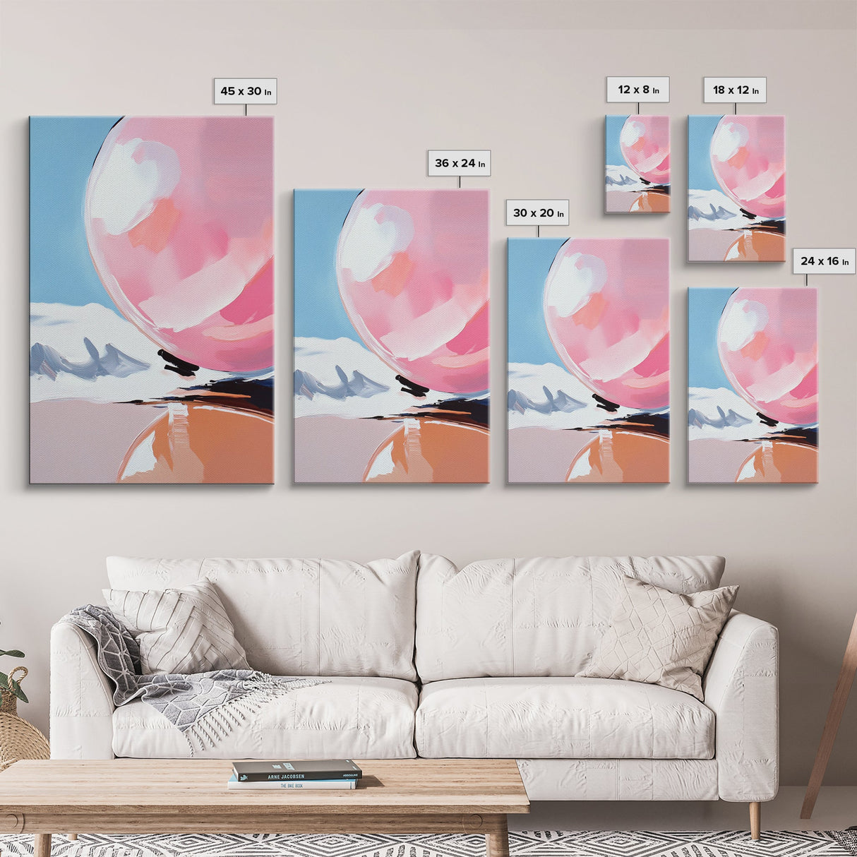 Pink Sphere, Surreal Art, Framed Canvas Print, Abstract Minimalist Decor, Dreamy Pastel Wall Art, Modern Home Design, Gallery Artwork