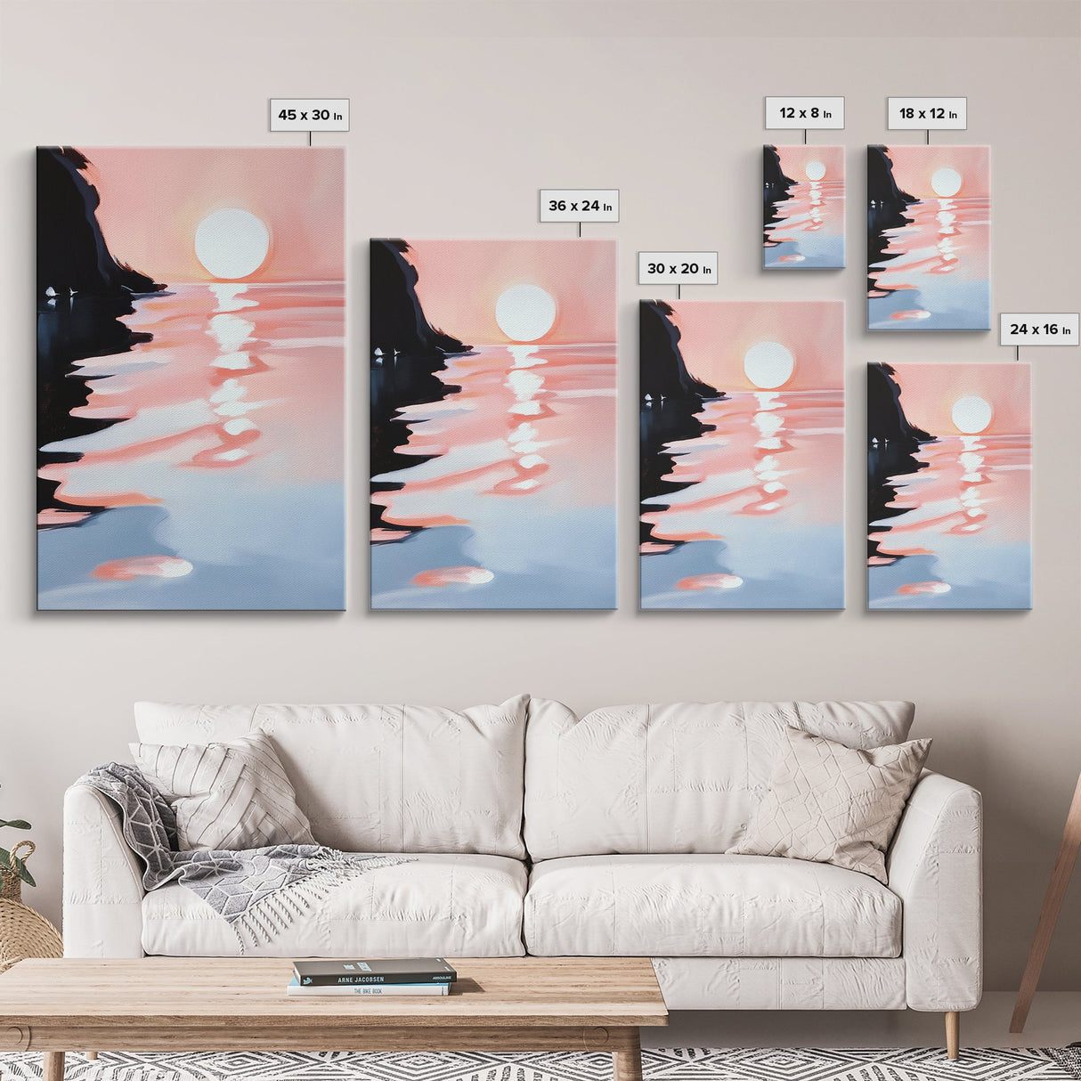 Pastel Sunrise, Abstract Landscape Art, Framed Canvas Print, Beach Wall Decor, Contemporary Coastal Artwork, Relaxing Home Aesthetic