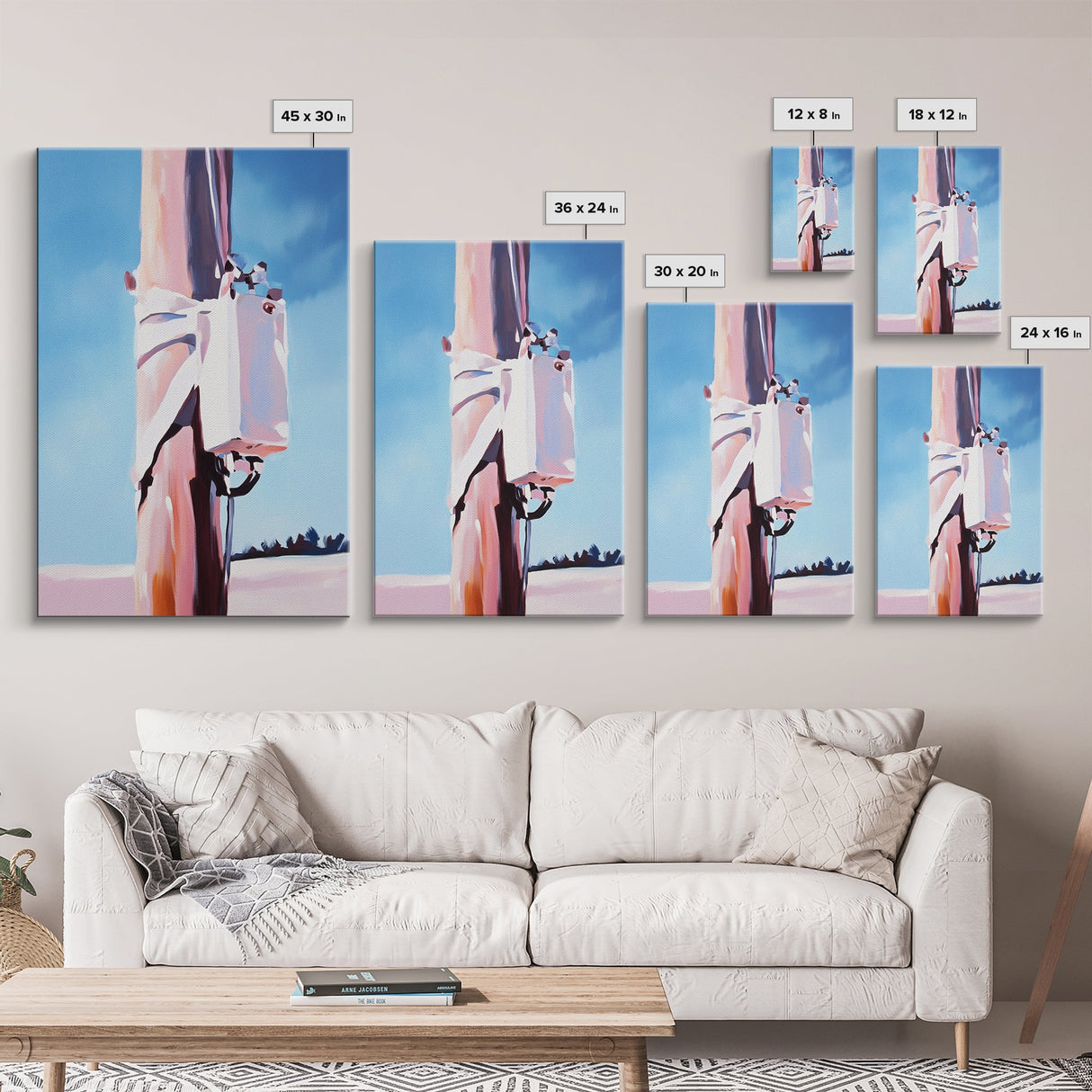 Rustic Pole, Coastal Minimalist Art, Framed Canvas Print, Boho Beach Decor, Nautical Painting, Seaside Home Aesthetic, Pastel Artwork