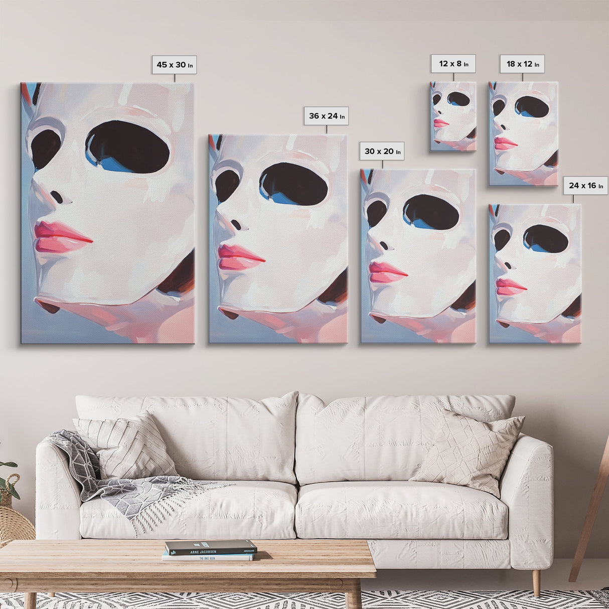 White Mask Portrait, Feminine Art, Minimalist Decor, Abstract Face Painting, Modern Aesthetic, Canvas Print, Framed Canvas Print