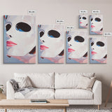 White Mask Portrait, Feminine Art, Minimalist Decor, Abstract Face Painting, Modern Aesthetic, Canvas Print, Framed Canvas Print