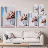 Mediterranean, Flower Pot, Canvas Print, Modern Minimalist Painting, Bright Floral Wall Decor, White and Pink Art, Kitchen Wall Art