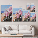 Coastal Flowers, Pink Daisy Art, Floral Beach Decor, Framed Canvas Print, Modern Boho Wall Art, Bedroom Artwork, Summer Aesthetic