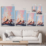 Sunset Flames, Campfire Glow, Coastal Night, Framed Canvas Print, Cozy Warmth, Rustic Outdoor Art, Fall Wall Decor, Cabin Aesthetic