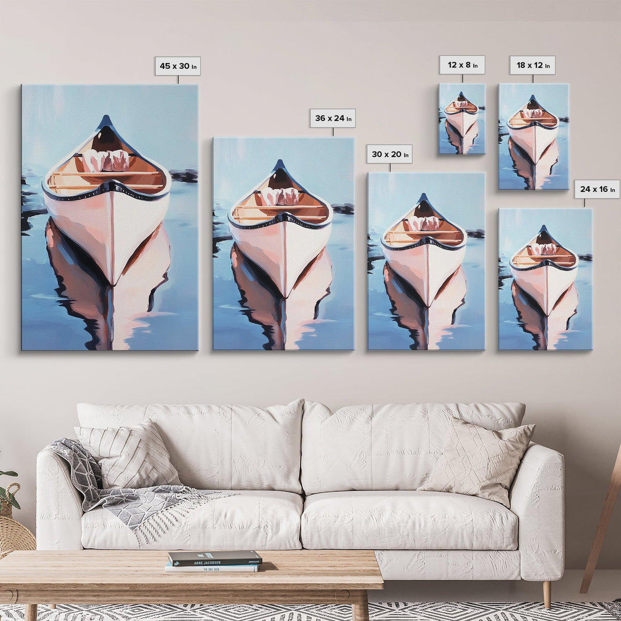 Serene Canoe, Still Lake, Calm Water, Canvas Print, Nature Lover Art, Nautical Home Decor, Coastal Wall Art, Tranquil Modern Aesthetic