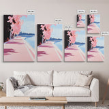 Mediterranean Steps, Coastal Wall Art, Santorini Print, Blue and Pink Decor, Travel Painting, Framed Canvas Print, Living Room Art