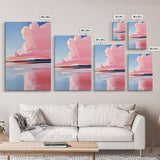 Lakeside Reflection, Calm Water Art, Serene Landscape, Pink and Blue Painting, Boho Minimalist Decor, Framed Canvas Print, Gift Idea