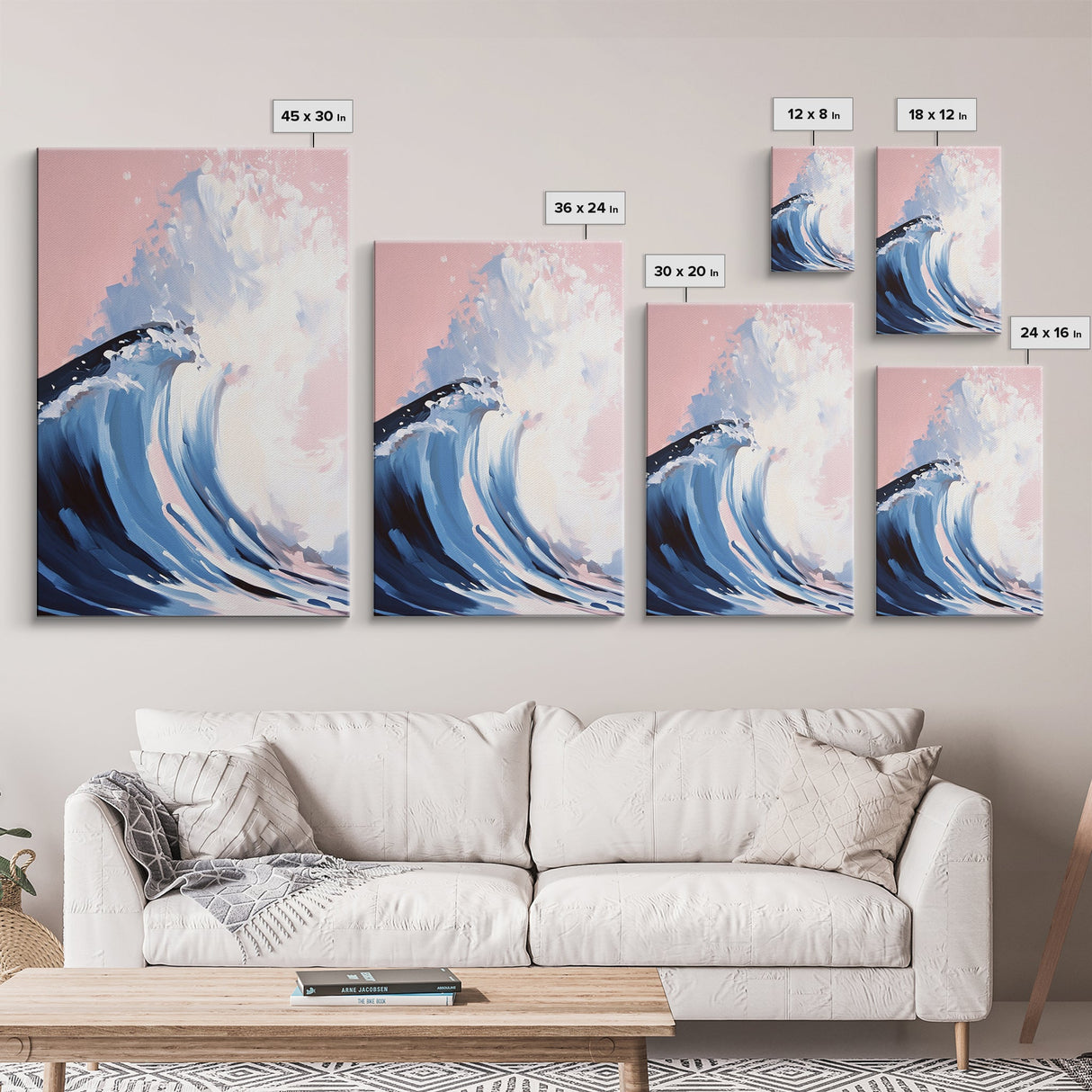 Surf Wave Art, Coastal Wall Decor, Abstract Ocean Painting, Large Modern Seascape, Framed Canvas Print, Nautical Themed Wall Art