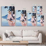 Lakeview Landscape Art, Serene Nature Print, Modern Forest Painting, Tranquil Coastal Scene, Framed Canvas Print, Living Room Wall Art
