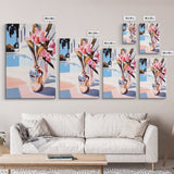 Poolside Flowers, Elegant Floral Painting, Sunlit Summer Decor, Mediterranean Art Style, Framed Canvas Print, Dining Room Wall Art