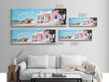 Coastal House, Summer Art, Beach Landscape, Framed Canvas Print, Mediterranean Wall Art, Minimalist Painting, Living Room Decoran Waves