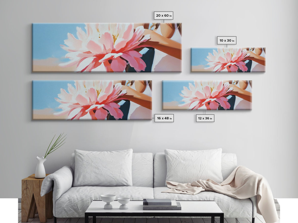 Floral Elegance, Boho Wall Art, Feminine Aesthetic, Framed Canvas Print, Soft Pink Flowers, Minimalist Home Decor, Bedroom Artwork