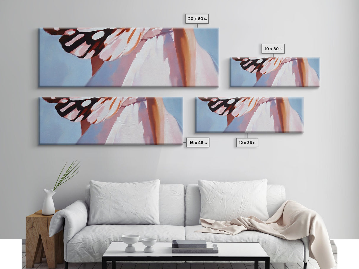 Butterfly Wing, White Dress, Canvas Print, Nature Art, Bohemian Wall Decor, Feminine Aesthetic, Delicate Artwork, Whimsical Painting