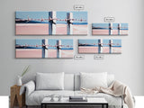 Beach Fence, Coastal Barrier, Ocean Landscape, Framed Canvas Print, Minimalist Seaside Art, Nautical Wall Decor, Summer Home Artwork