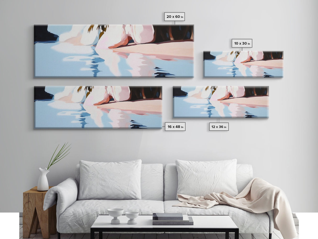 Water Reflection, Feminine Silhouette, Surreal Dreamscape, Pastel Painting, Canvas Print, Bedroom Wall Art, Modern Aesthetic Decor