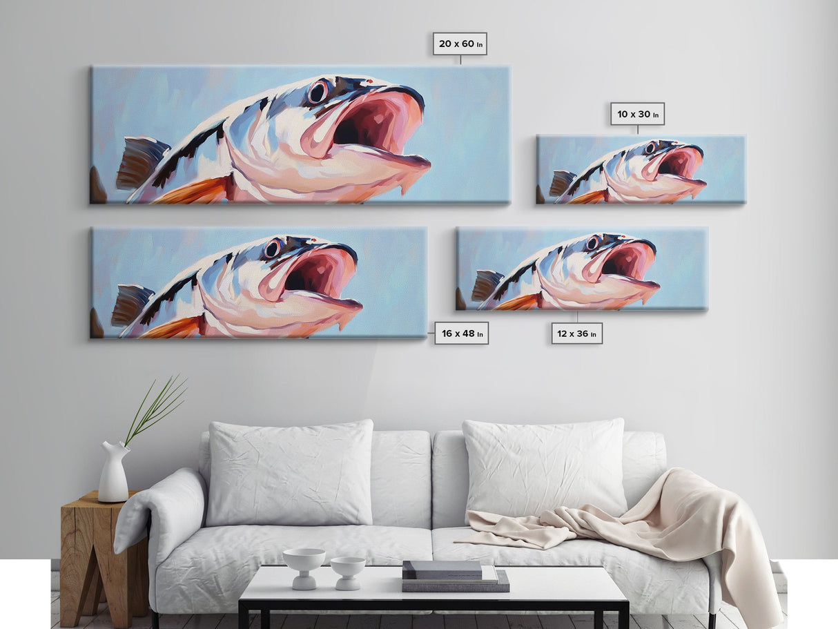 Large Mouth Bass, Fishing Art, Framed Canvas Print, Rustic Lake House Wall Art, Outdoor Enthusiast Gift, Watercolor Style Artwork