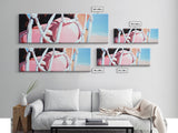 Rope Swing, Woman in Pink, Sunlit Sky, Framed Canvas Print, Summer Wall Art, Minimalist Decor, Feminine Aesthetic, Boho Art