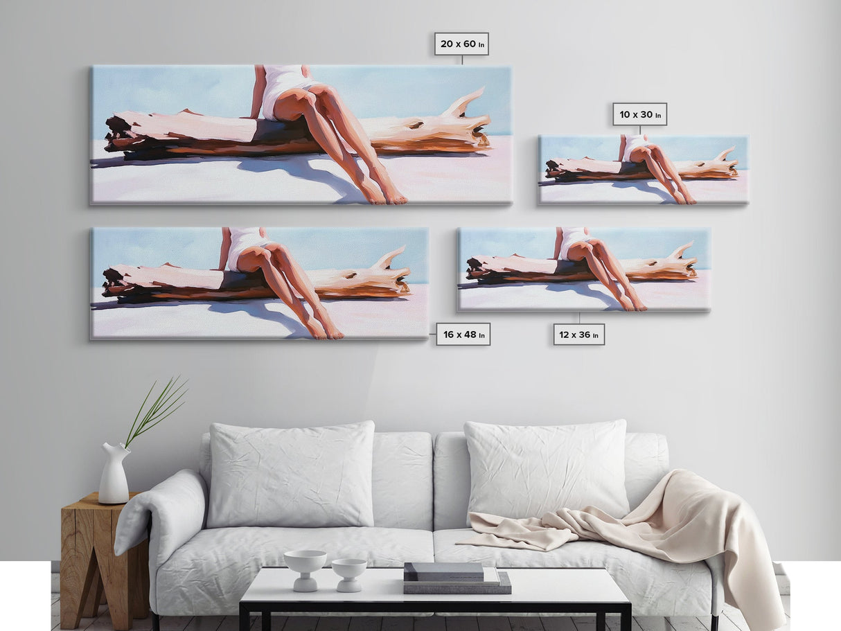 Driftwood Escape, Coastal Living Art, Minimalist Beach Scene, Summer Tones, Framed Canvas Print, Relaxing Home Decor, Ocean Inspired