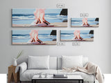 Beach Bonfire, Ocean Fire, Coastal Campfire, Framed Canvas Print, Seaside Night Art, Relaxing Summer Scene, Nautical Wall Decor