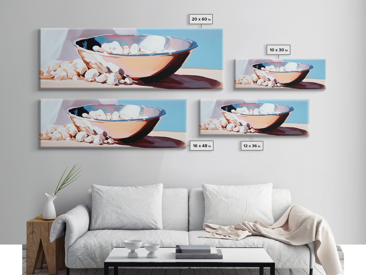 Bowl, Marshmallows, Cozy Winter Aesthetic, Canvas Print, Kitchen Wall Art, Modern Still Life, Warm Neutral Decor, Minimalist Home