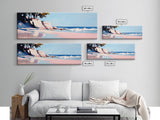 Cliffs, Waves, Pink Sand, Framed Canvas Print, Seascape Wall Art, Coastal Home Decor, Ocean Scene, Pastel Aesthetic, Relaxing Landscape
