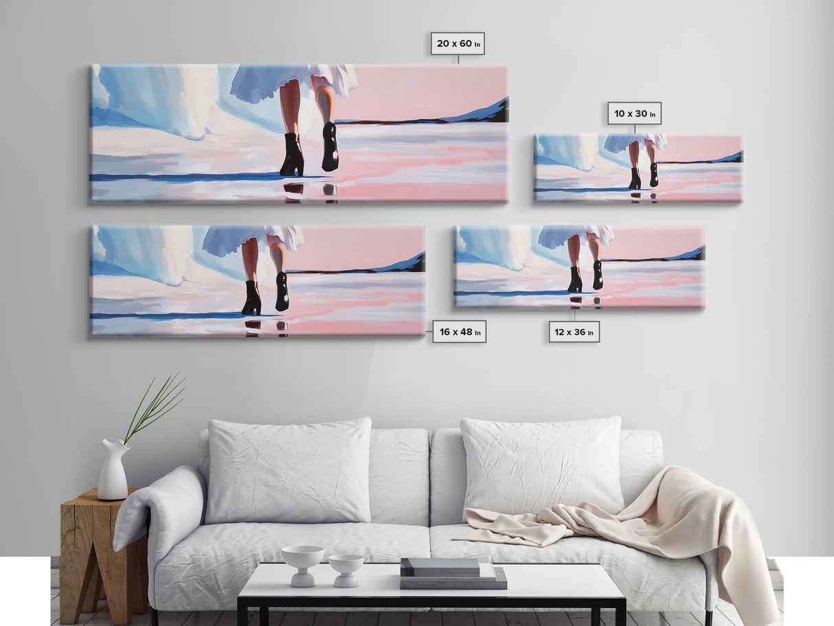 Fashion Walk, Chic Modern Art, Feminine Aesthetic, Pastel Wall Decor, Dreamy Reflections, Stylish Home Design, Framed Canvas Print