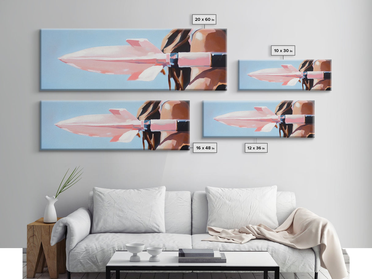 Pink Rocket, Retro Futurism, Pop Art Aesthetic, Mid-Century Modern Wall Art, Playful Home Design, Bold Statement Art, Canvas Print