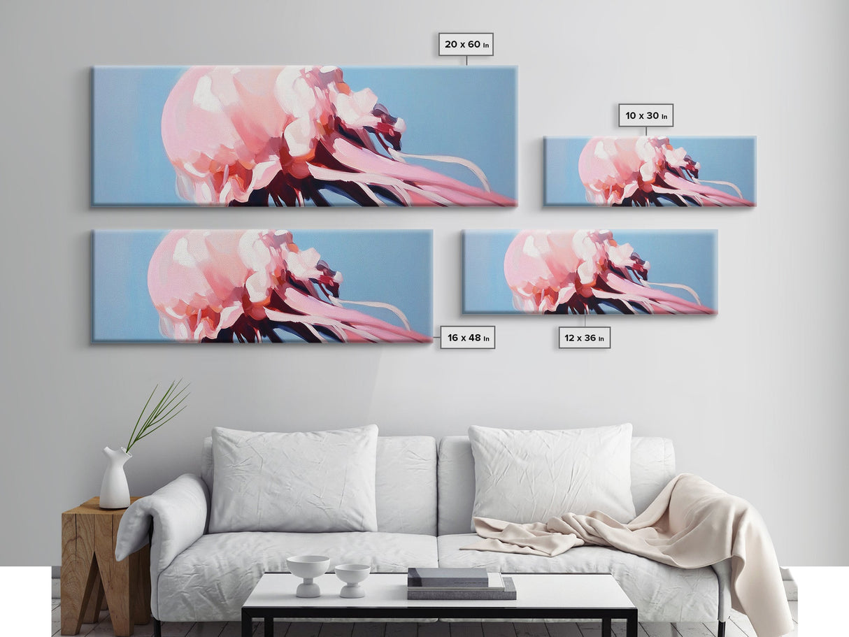 Pink Jellyfish, Ocean Life Art, Coastal Wall Decor, Underwater Aesthetic, Dreamy Sea Creatures, Modern Beach Home, Framed Canvas Print