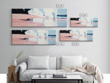 Crashing Waves, Pink and Blue, Coastal Art, Modern Wall Decor, Beach House Aesthetic, Minimalist Surf Art, Canvas Print, Serene Seascape