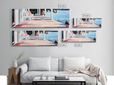 Lakeside Porch, Cozy Home Art, Summer House Aesthetic, Rustic Elegance, Pink and Blue Decor, Warm Vibes, Canvas Print, Relaxing View