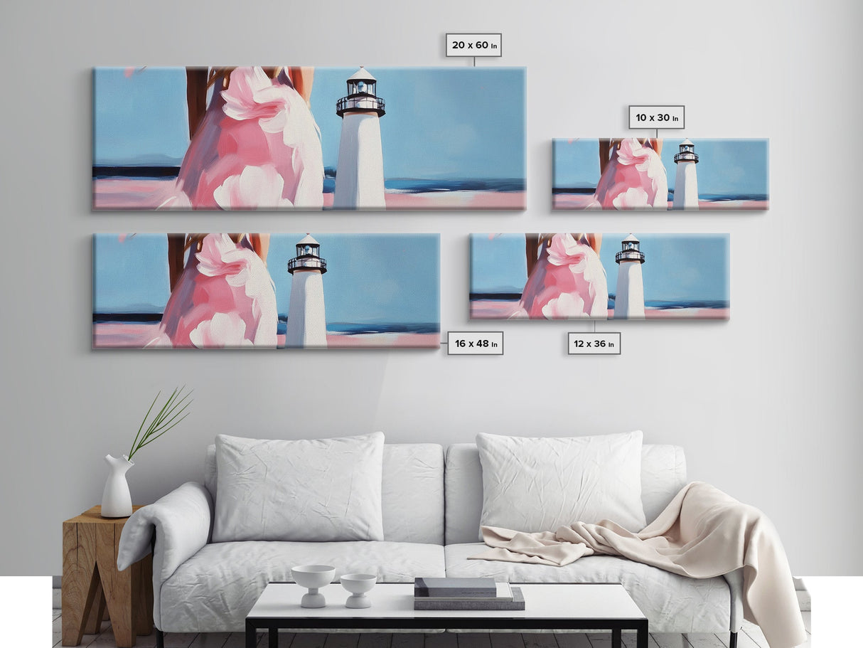 Lighthouse, Coastal, Dreamy, Framed Canvas Print, Nautical Wall Art, Summer Vibes, Living Room Art, Pastel Home Decor, Minimalist Style
