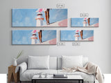Lighthouse View, Ocean, Feminine, Framed Canvas Print, Coastal Wall Art, Beach Aesthetic, Boho Decor, Nautical Theme, Serene Home Art