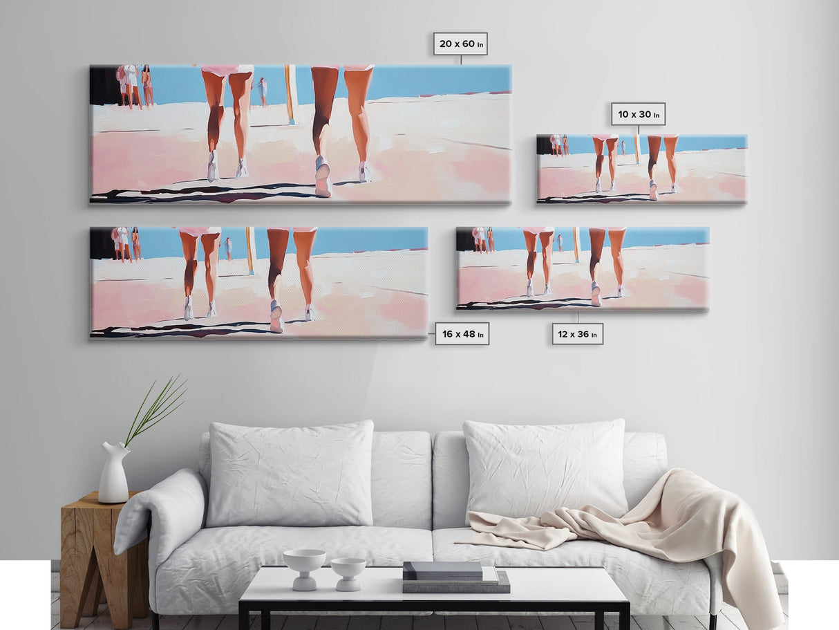 Walking On Sand, Beach Art, Summer Aesthetic, Coastal Canvas Print, Living Room Wall Art, Minimalist Art, Pastel Home Decor
