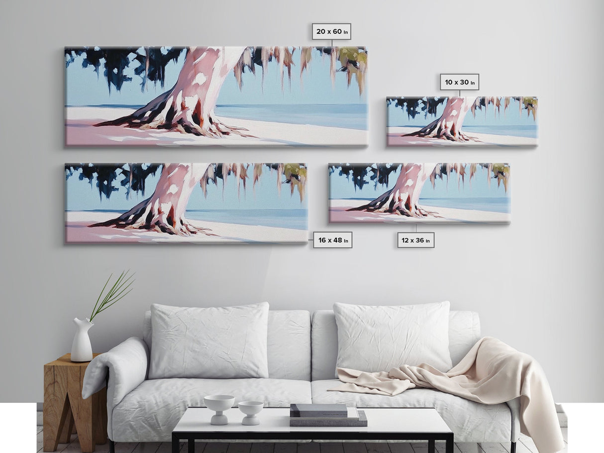 Seaside Tree, Coastal Wall Art, Bedroom Decor, Framed Canvas Print, Serene Landscape, Beach House Aesthetic, Minimalist Nature Painting