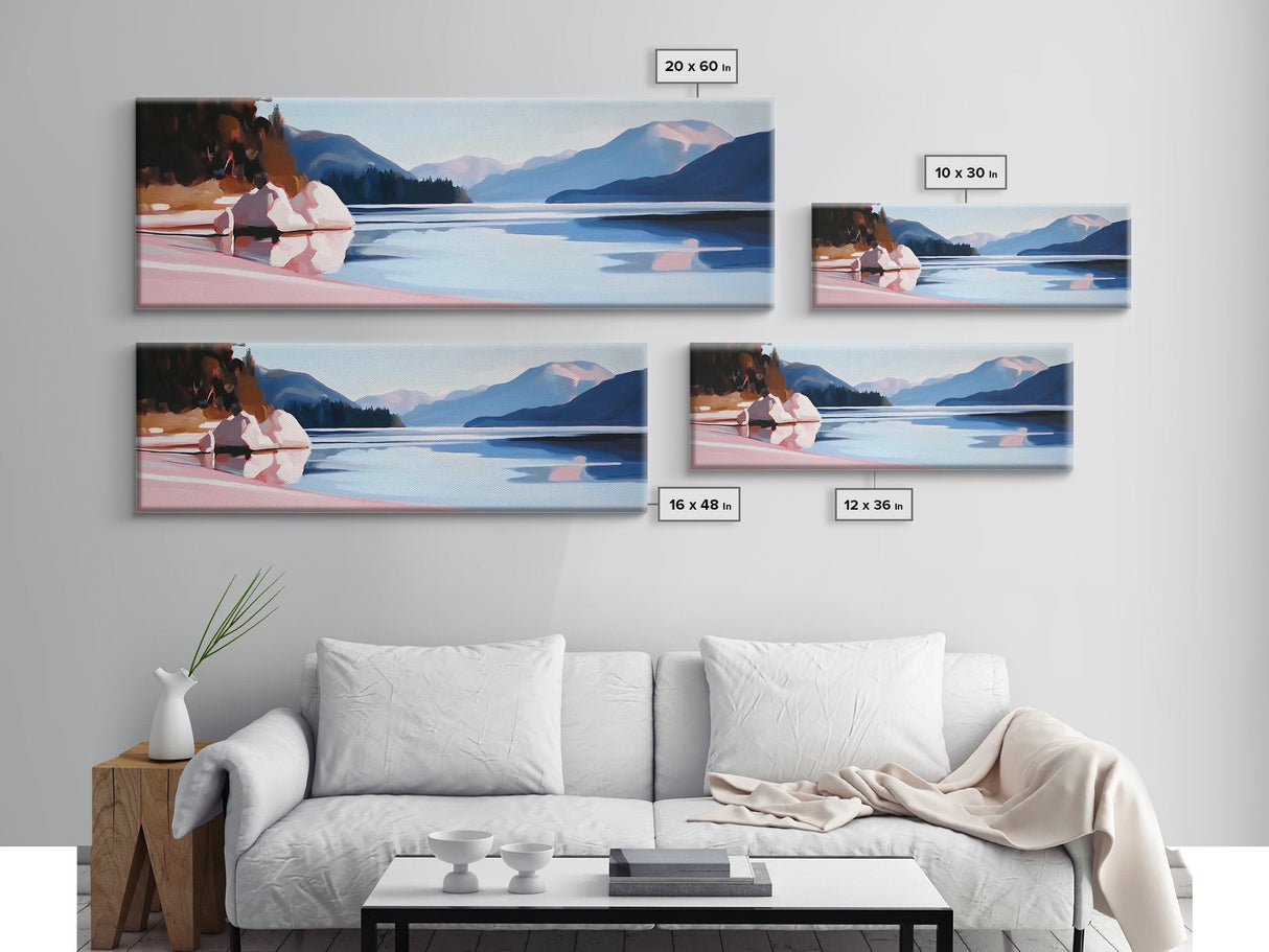 Mountain Lake, Nature Wall Art, Office Decor, Framed Canvas Print, Tranquil Landscape, Minimalist Artwork, Neutral Home Aesthetic