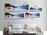 Mountain Lake, Nature Wall Art, Office Decor, Framed Canvas Print, Tranquil Landscape, Minimalist Artwork, Neutral Home Aesthetic