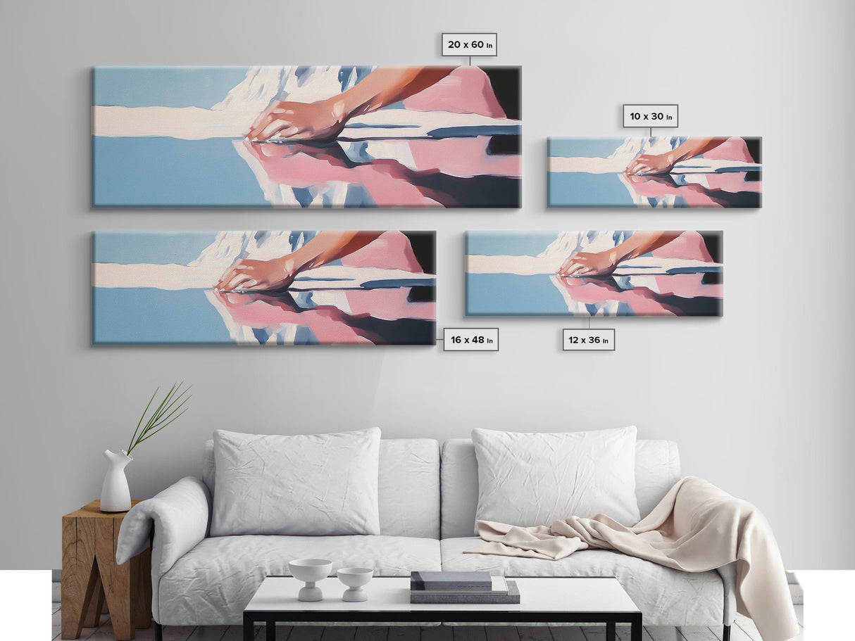 Pink Shores, Modern Landscape, Water Reflection, Soft Tones, Canvas Print, Minimalist Art, Hallway Decor, Tranquil Lake Scene