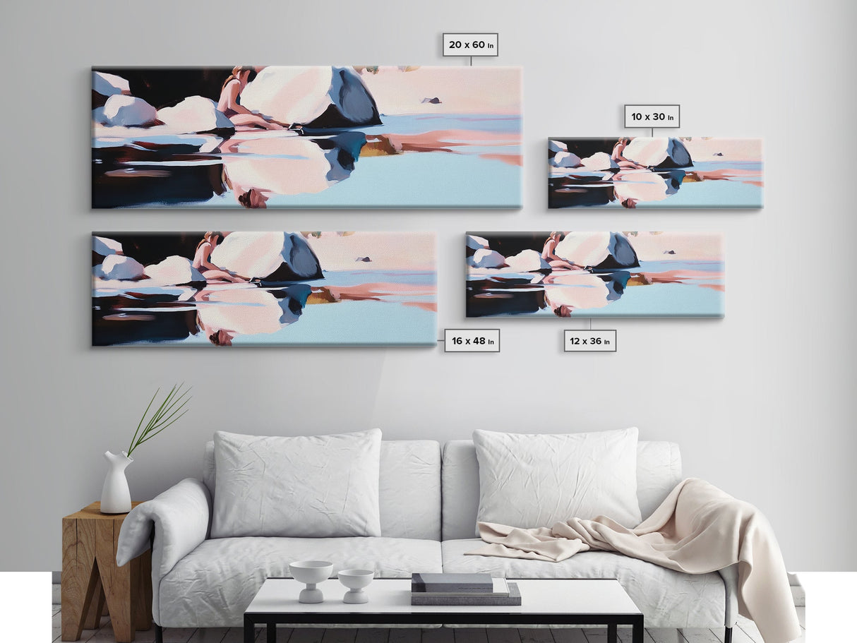 Ocean Breeze, Coastal Bliss, Beach Reflection, Pastel Waves, Canvas Print, Modern Art, Living Room Wall Art, Large Wall Decor