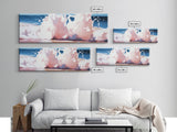 Soft Waves, Pastel Ocean, Fluid Movement, Coastal Tranquility, Framed Canvas Print, Large Wall Art, Beach House Decor, Blue Tones