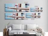 Poolside Reflection, Elegant Patio, Coastal Artwork, Framed Canvas Print, Summer Aesthetic, Modern Living Room Decor, Soft Blues