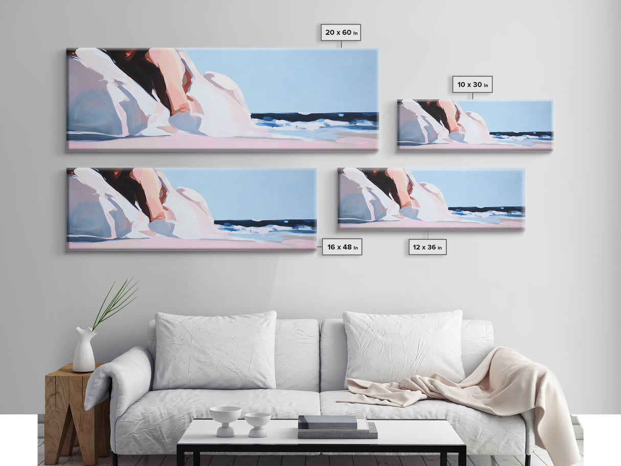 Seaside Woman, Beach Elegance, Minimalist Fashion, Framed Canvas Print, Coastal Wall Art, Soft Pastel Decor, Summer Aesthetic