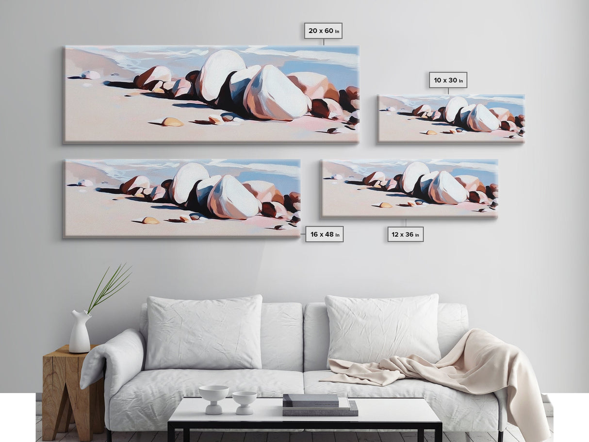 Beach Rocks, Ocean, Shore, Canvas Print, Coastal Art, Relaxing Summer Decor, Minimalist Artwork, Bedroom or Bathroom Wall Art