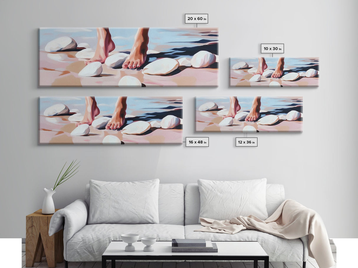 Barefoot, Water, Stones, Canvas Print, Beach Aesthetic, Coastal Artwork, Relaxing Wall Art, Minimalist Decor, Bedroom or Bathroom Art