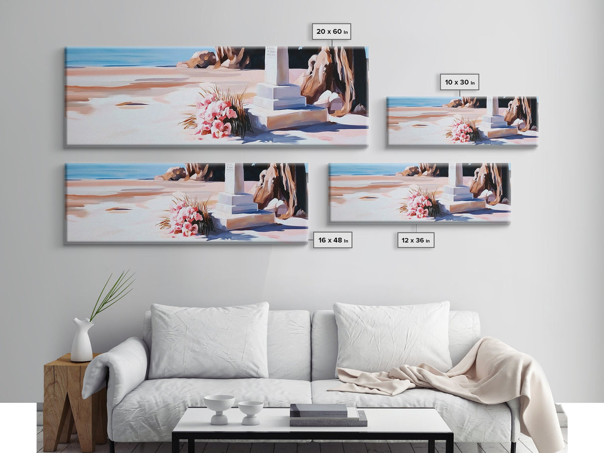 Memorial, Flowers, Beach, Canvas Print, Coastal Landscape Art, Minimalist Seaside Artwork, Tranquil Decor, Living Room or Office Wall Art