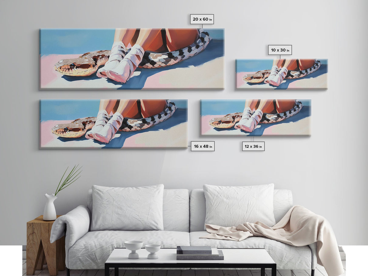 Snake and Ballet Shoes, Surreal Art, Unique Painting, Framed Canvas Print, Edgy Wall Art, Modern Home Decor, Conversation Piece, Bold